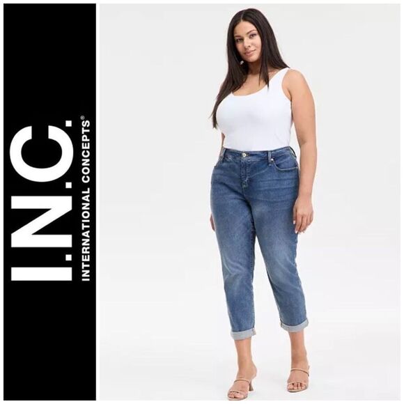I.N.C. INTERNATIONAL CONCEPTS - NWT - L Sz 20W Mid -Rise Boyfriend Jeans/Indigo - Picture 1 of 16